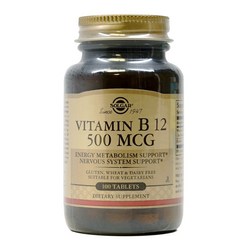 솔가 비타민 B12 500mcg 타블렛 글루텐 프리 무설탕, 100정, 1개