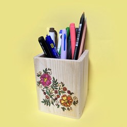 DIY 원목 사각형 캐릭터 나무 연필꽂이 만들기/펜꽂이/디자인 연필통 - 꽃넝쿨, 꽃나비