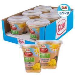 dole 돌 간편 컵 과일 통조림 후룻컵 198gx6개 4종 - 파인애플 망고 황도 복숭아, 파인애플 1팩(6입)