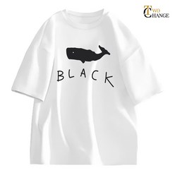 투체인지 블랙고래 프린팅 남녀공용 5부 반팔 티셔츠