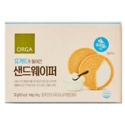 올가 간식 ORGA 요거트가 들어간 샌드웨이퍼 32g 탕비실 회사 어린이 성인 캠핑 차박 홈파티 영화 선물, 5개