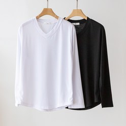 코코세븐 1+1 국내생산 여성 빅사이즈 L~XL 무지 브이넥 긴팔 티셔츠