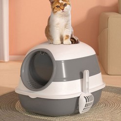 [ZooPark] 후드형 접이식 고양이 화장실+모래삽+필터, 그레이