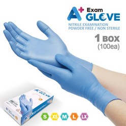 FDA 승인 에이플러스 니트릴 위생장갑 염소처리 파우더프리 A+ Exam Glove, 1박스(100매), 중(M)