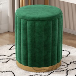 화장대의자 스툴 인테리어 메이크업 원형 수납 보조 의자, 짙은녹색벨벳