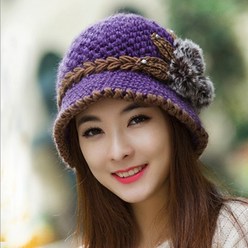 엘마운틴 꽃 데코 니트 벙거지 모자 중년 여성 가을 겨울 방한 털 모자