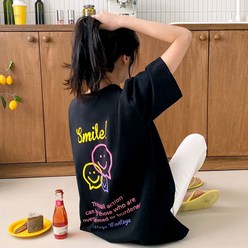 아이엠빅 형광 레터링 말풍선 포인트 반팔티 썸머 롱티셔츠 여성 반소매 티셔츠