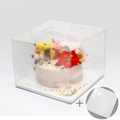 중앙패키지 손잡이형 PET 투명 케익박스 1호SET(+흰색받침 15cm) - 10개