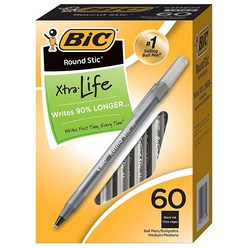 BIC 라운드 스틱 엑스트라 라이프 중형 포인트 1.0 mm 볼펜 블랙 60자루 세트