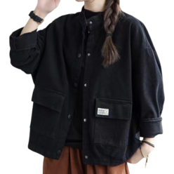 도오빠 젤리오 여성 트러커 자켓 면 재킷 코튼 야상 긴팔 바람막이 숏 오버핏 아우터 빈티지 라운드넥 루즈핏 사계절 여자면자켓