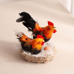 둥지 닭 두 마리(건전지 사운드 12cm) 인테리어소품 장식품 치킨집 닭모형 새모형, 단품