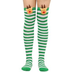 여성 귀여운 3D 플러시 사슴 줄무늬 무릎 위 긴 양말 허벅지 하이 스타킹 크리스마스 코스프레 파티 의상 호스리