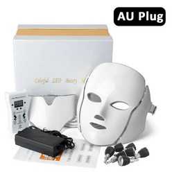 LED마스크 피부마사지기 관리 홈케어 미백 탄력 여드름 피부진정 페이셜 목 광선 요법 얼굴 방지 레드 라이트 테라피 스킨 7 가지 색상 조명, 3.AU Plug