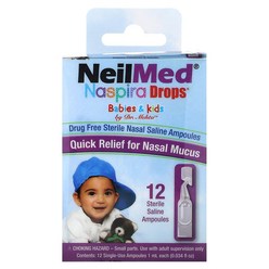 NeilMed Naspira Drops 유아 어린이 멸균 식염수 앰플 12개입 각 1ml(0.034fl oz), 1개