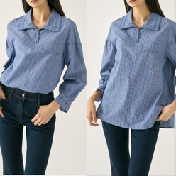[지센] 여성 투톤 스트라이프 셔츠(색상2종) 면88%