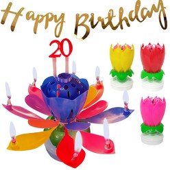 쁘띠마인 연꽃초 생일초 + 생일 가랜드 세트, 1세트 레인보우(생일초2P), 골드가랜드
