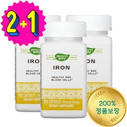 Nature's Way 2+1 네이처스웨이 철분 아이언 글루콘산 글루코산 철 18mg 100캡슐 글루코네이트, 3개 세트