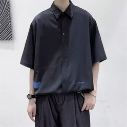 여름 남자 화이트 반팔 셔츠 얇은 비즈니스 오피스룩 블루 아이스 셔츠 인치 정장 블랙