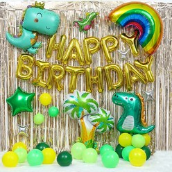 피앤비유니티 쥬라기 정글 공룡 생일 풍선 세트-무지개 커튼포함, 1개, 혼합색상