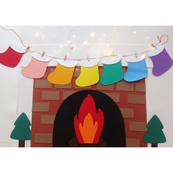 어린이집 겨울환경판 겨울환경구성 유치원 학교 교실 벽난로만들기 꾸미기 가랜드 크리스마스환경구성, 벽난로+산타양말가랜드