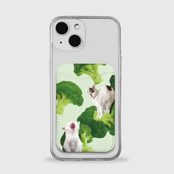 카드지갑 젤리케이스 / 브로콜리 심플 슬림 아이폰14 프로 맥스 편식 투명 고양이
