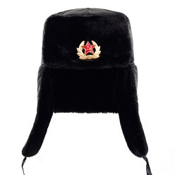 소련 육군 군사 배지 러시아 Ushanka 폭격기 모자 파일럿 사냥꾼 기병 모자 겨울 가짜 토끼 모피 귀고리 남자 스노우 캡
