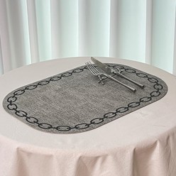 까사리꼬 체인나염 가죽 식탁 테이블 매트, 그레이 검, 4개 (33X45)cm