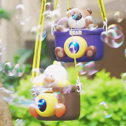 귀여운 오리 곰돌이 자동 버블 카메라 + 용액 비눗방울 장난감 버블건 선물, 곰돌이 카메라