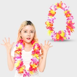 꽃목걸이 하와이 훌라 꽃레이 목걸이 머리띠 팔찌 행사 소품, 하와이안파티꽃레이목걸이