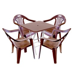 플라스틱테이블 야외테이블 편의점 포장마차 간이 접이식 테이블 의자 세트, 사각테이블+팔걸이의자, 브라운