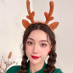 쿠이시 크리스마스 루돌프 산타 트리 레드 머리띠, 1개입, 사슴뿔/브라운