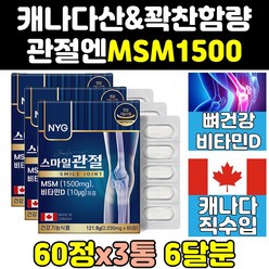 캐나다 캐나다산 msn msm nsm 엠에스엠 에에스엠 3통 1500 골드 1500mg 프리미엄 파워 글루코사민 nag 조인트 비타민d 식이유황 관절 플렉스 보스웰리아 연골 퓨어, 3개, 60정