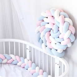 Uandhome 꽈배기 범퍼쿠션 꽈배기쿠션 침대 쿠션, 4m, 블루+화이트+핑크