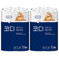 코디 순수 3겹 데코 화장지 30M, 30롤, 2팩