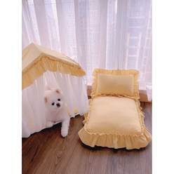 고양이 강아지 캐노피 집 하우스 공주 침대 매트리스, 루즈 파우더 텐트 세트 40x50
