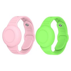 Alsukeay 아동용 방수 에어태그 팔찌 2팩 부드러운 실리콘 숨겨진 손목 밴드 보호 케이스 커버 GPS 트래커 홀더 아동용 에어태그 시계 밴드와 호환 (핑크/블루), Pink/Green, 2개