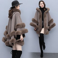 뽀글이 루즈핏 케이프 코트 밍크털 후드 망토 따뜻한 자켓