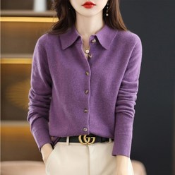 니트 가디건 여성용 울 느슨한 섬세한 폴로 넥 스웨터 재킷 솔리드 컬러 버튼 셔츠 패션 캐주얼 프렌치 시크 디자인