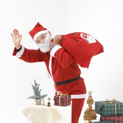 아빠 크리스마스 산타복 남성 산타옷 상의 + 하의 + 벨트 + 모자 + 수염 + 주머니 풀 세트