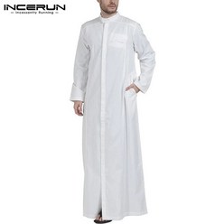 이슬람옷 의상 중동옷 남성 이슬람 의류 단색 긴 소매 스탠드 칼라 가운 두바이 아랍어