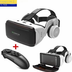VR 가상 현실 3D 안경 박스 스테레오 VR 구글 카드보드 헤드셋 헬멧 IOS 안드로이드 스마트폰 무선 로커, G06E 게임패드 추가