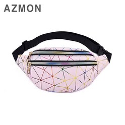 AZMON 레인보우 다이아몬드 캐주얼 힙색 가방 2.5L, 핑크