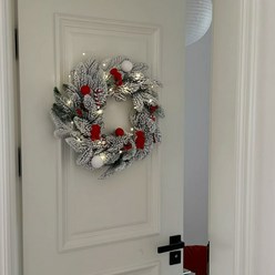 크리스마스 PE 리스 화환 벽장식 조명 포함 무드 장식, 눈쌓인 스타일