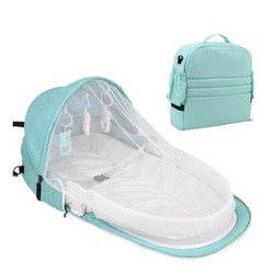 여행용 아기 침대 모기장이 있어 야외서도 안전한 휴대용 아기침대 범퍼 가방, 민트