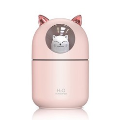 야옹이 가습기 애완 고양이 300ml 대용량 미니가습기 USB 가습기 무드등 필터 5개포함 KC인증 대량구매, 핑크