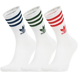 아디다스 스포츠양말 미드컷 크루 화이트 Socks 3p 1세트 블루+그린+레드 로고, 상세설명참조, M