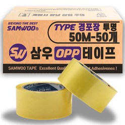 삼우 OPP 경포장 박스 테이프 50m, 투명, 50개