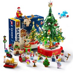 [크리스마스 선물] 크리스마스 미니 트리 캐럴 오르골 LED조명 장난감 추천 L사 호환블럭, 그린