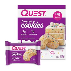 헬스 다이어트 과자쿠키 Quest Nutrition 퀘스트 뉴트리션 프로스티드 쿠키 벌쓰데이 케이크 8 개입 Frosted Cookies Birthday Cake, 1개