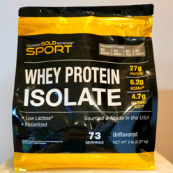 California Gold Nutrition 웨이 프로틴 파우더 분리 유청 단백질 5 파운드 무맛 Whey Protein Isolate Powder Unflavored, 2.27kg, 1개